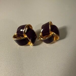 Vintage Gay Boyer Purple/Blue Enamel Gold Tone Clip Earrings, Like New Condition
